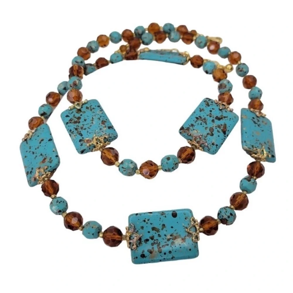 Vintage Joan Rivers Blue Turquoise & Smoky Topaz Necklace